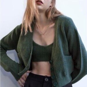 Zara Green Cardigan Sweater Set